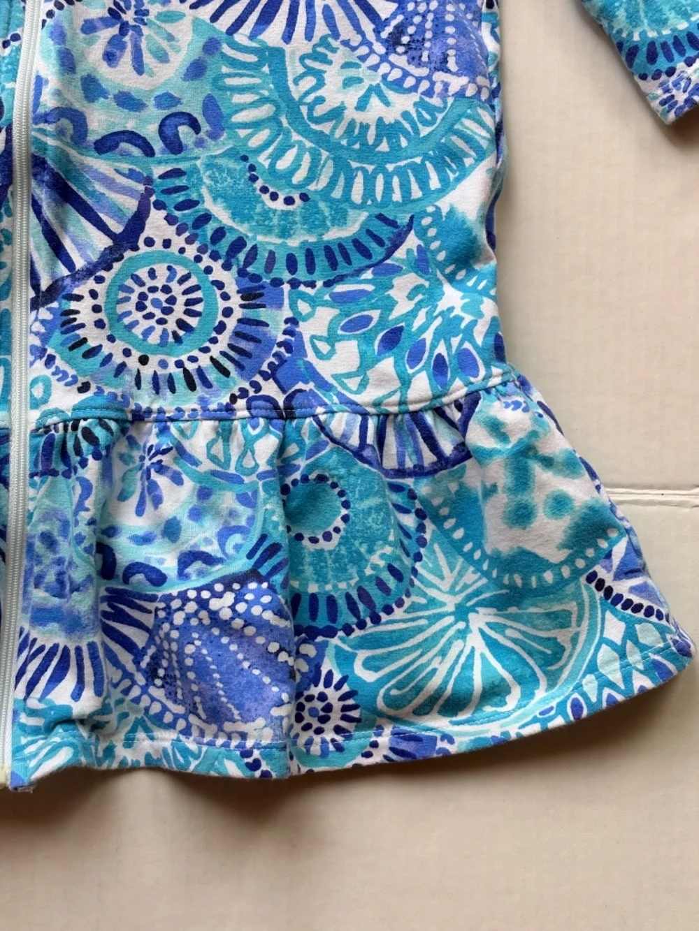 Lilly Pulitzer Girls Swim Cover Up Dress Size M (6-7) Blue Hooded Full Zip